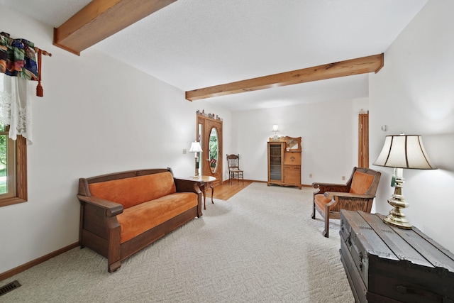 5933 Mccain Rd, Jackson, MI 49201 - carpeted living area featuring beamed ceiling and plenty of natural light