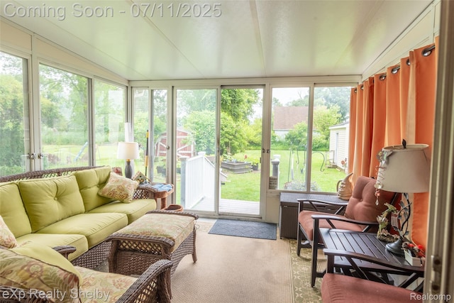 9595 Pearl Beach Blvd, Clay, MI 48001 - sunroom featuring an outdoor hangout area and carpet flooring