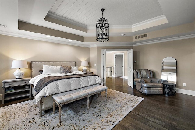 1988 Christenbury Ct, Rochester, MI 48306 - bedroom featuring a raised ceiling, a chandelier, ornamental molding, wood finished floors, and recessed lighting