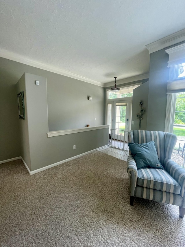 3643 Waterway Ct, Grass Lake, MI 49240 - carpeted living room featuring healthy amount of natural light and ornamental molding