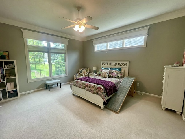 3643 Waterway Ct, Grass Lake, MI 49240 - bedroom featuring carpet, ornamental molding, and a ceiling fan