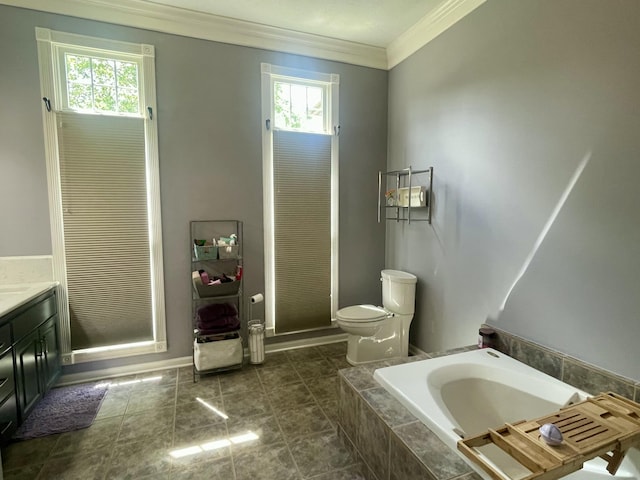 3643 Waterway Ct, Grass Lake, MI 49240 - full bath featuring crown molding, a garden tub, vanity, and tile patterned flooring