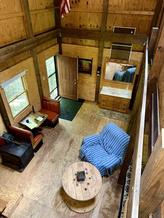 23266 Hayes Rd, Big Rapids, MI 49307 - living area featuring wood walls and wood finished floors