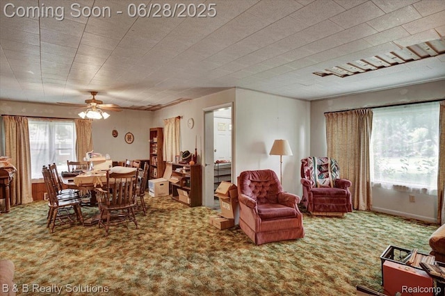 3423 Nichols Rd, Auburn Hills, MI 48326 - dining space featuring carpet and ceiling fan