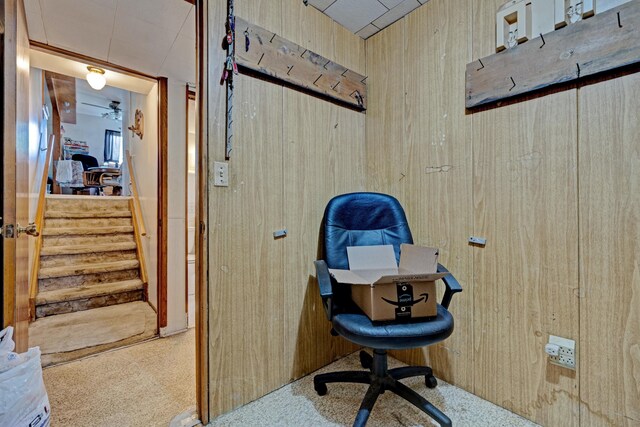 3618 Rohr Rd, Lake Orion, MI 48359 - office area featuring wooden walls and carpet