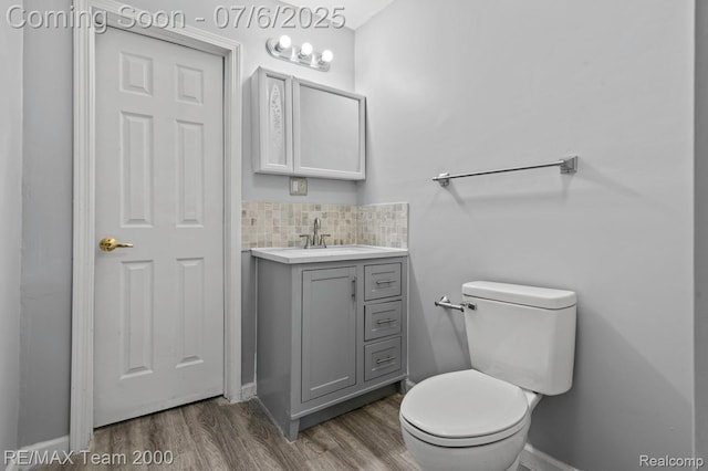 3277 9th St, Monroe, MI 48162 - bathroom with wood finished floors, vanity, and decorative backsplash