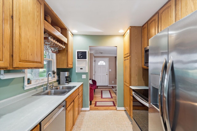 200 Begole Rd, Milan, MI 48160 - kitchen featuring stainless steel appliances, recessed lighting, light countertops, brown cabinetry, and open shelves