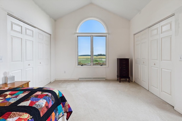 200 Begole Rd, Milan, MI 48160 - carpeted bedroom featuring a baseboard heating unit, vaulted ceiling, and a closet
