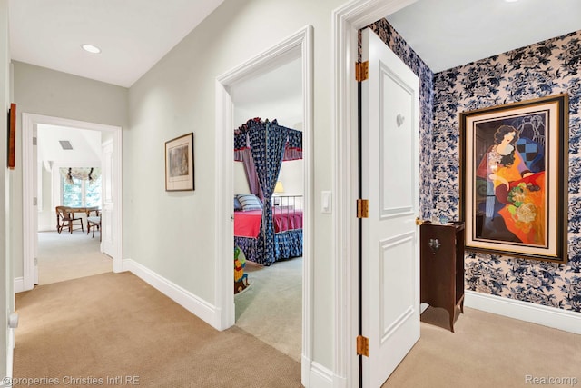633 Hawthorne St, Birmingham, MI 48009 - hallway with light carpet and wallpapered walls