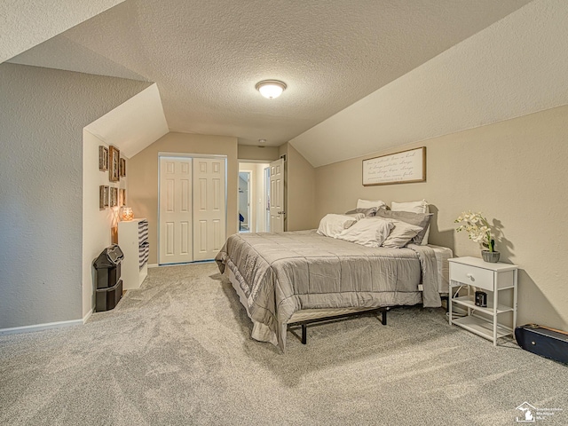 8299 Galloway Dr, Lambertville, MI 48144 - carpeted bedroom with lofted ceiling, a textured ceiling, a closet, and a textured wall
