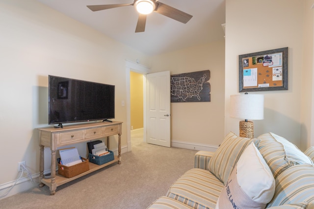 464 Kalamazoo St, South Haven, MI 49090 - carpeted living room featuring a ceiling fan and baseboards