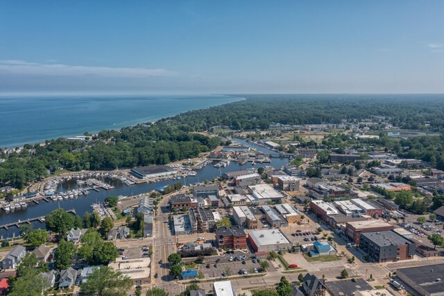 464 Kalamazoo St, South Haven, MI 49090 - drone / aerial view of a nearby body of water and numerous boat docks