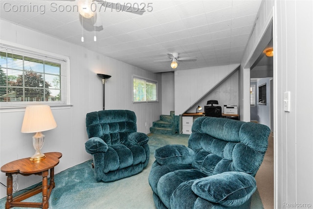 18532 Wendy Ct E, Riverview, MI 48193 - living area featuring a ceiling fan and carpet flooring