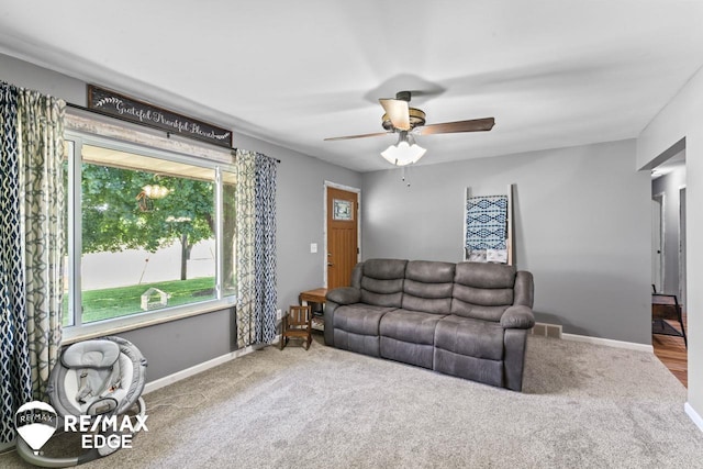 7226 Junction Rd, Frankenmuth, MI 48722 - living room with carpet floors and a ceiling fan