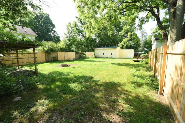 514 N Kalamazoo St, Paw Paw, MI 49079 - fenced backyard with an outdoor fire pit and a storage shed