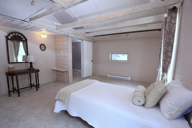 514 N Kalamazoo St, Paw Paw, MI 49079 - carpeted bedroom with a baseboard heating unit and beamed ceiling