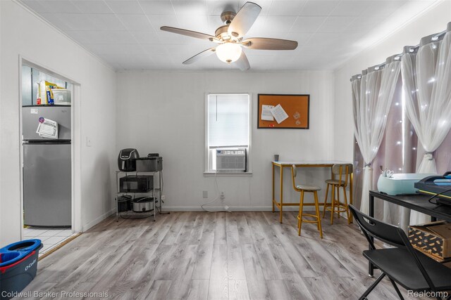 22355 Curie Ave, Warren, MI 48091 - miscellaneous room with a ceiling fan, cooling unit, wood finished floors, and ornamental molding