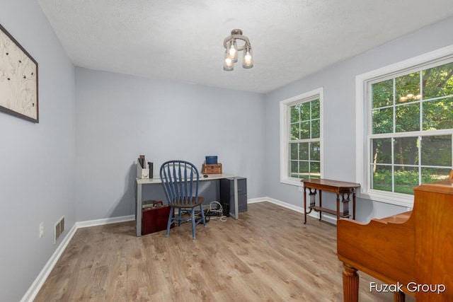 3268 Michele Ln, Hamilton, MI 49419 - office space with wood finished floors, healthy amount of natural light, a textured ceiling, and a chandelier