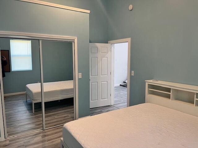 4969 N Highbridge Rd, Brethren, MI 49619 - bedroom featuring a closet and wood finished floors