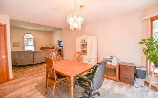 215 W State St, Coldwater, MI 49036 - dining room featuring light wood-style floors, plenty of natural light, a chandelier, and recessed lighting