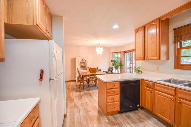 215 W State St, Coldwater, MI 49036 - kitchen featuring dishwasher, freestanding refrigerator, light wood-style floors, a peninsula, and healthy amount of natural light