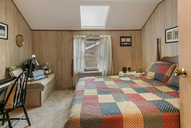 68534 Hill St, Sturgis, MI 49091 - carpeted bedroom with wood walls and a skylight