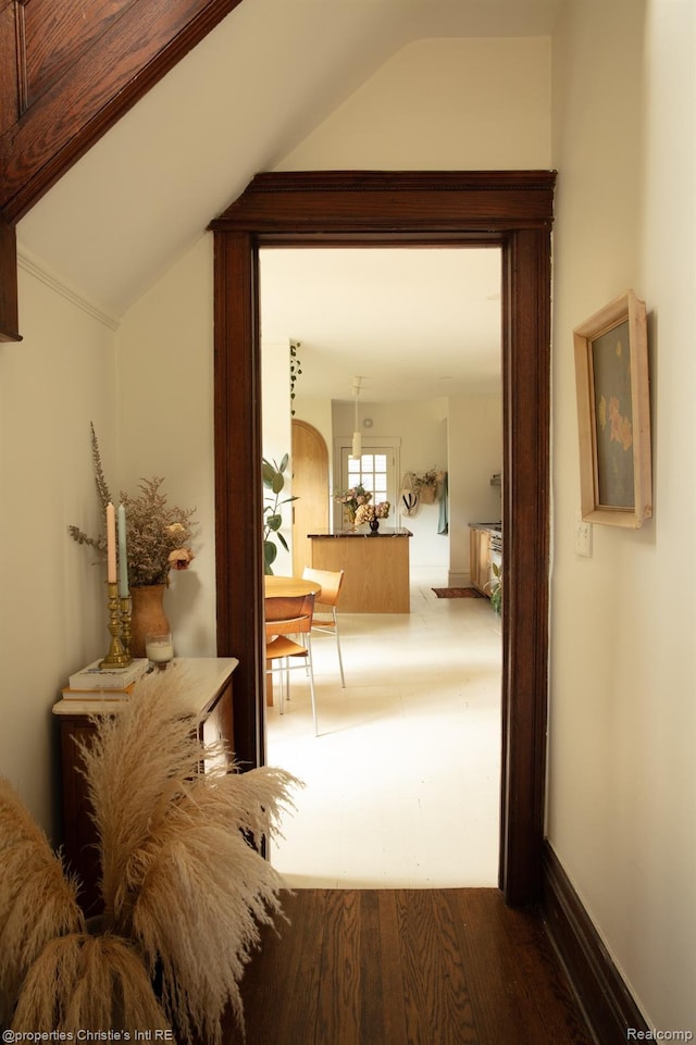 1225 Fischer St, Detroit, MI 48214 - corridor with vaulted ceiling and wood finished floors