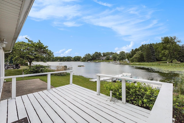 210 Oak Grove Dr, Brooklyn, MI 49230 - wooden terrace with a water view, a yard, and a boat dock