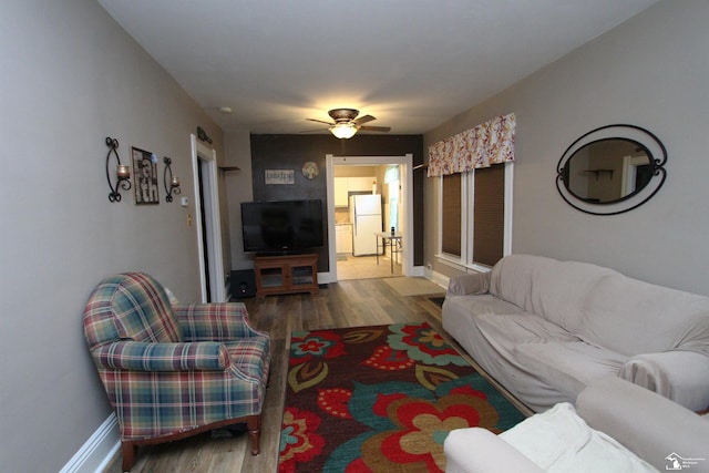 6257 E Dunbar Rd, Monroe, MI 48161 - living room featuring wood finished floors and ceiling fan