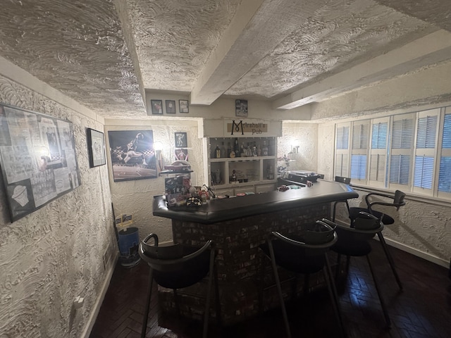 28902 Creek Bend Dr, Farmington Hills, MI 48331 - indoor dry bar featuring beam ceiling