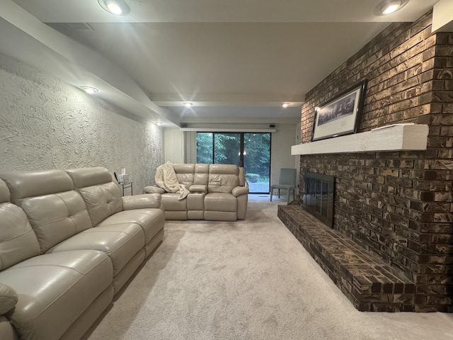 28902 Creek Bend Dr, Farmington Hills, MI 48331 - carpeted living area featuring a brick fireplace and vaulted ceiling