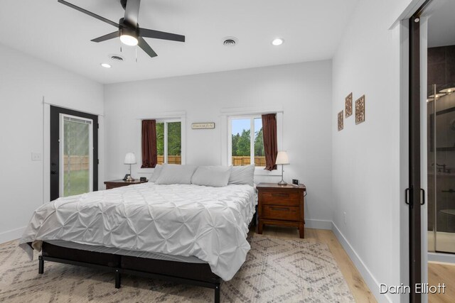412 S Woodworth St, Corunna, MI 48817 - bedroom with access to outside, light wood-type flooring, recessed lighting, and a ceiling fan