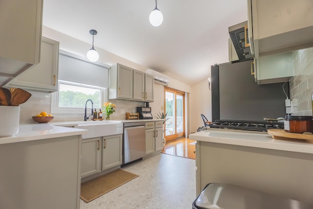 1684 W W County Line Rd, Sand Lake, MI 49343 - kitchen with stainless steel appliances, backsplash, and plenty of natural light