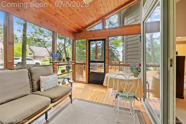 7319 Autumn Hill Dr, West Bloomfield, MI 48323 - sunroom / solarium featuring lofted ceiling, hardwood / wood-style flooring, wood ceiling, and floor to ceiling windows
