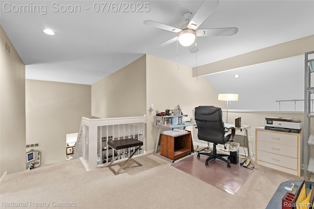 7319 Autumn Hill Dr, West Bloomfield, MI 48323 - office with lofted ceiling, carpet, a ceiling fan, and recessed lighting