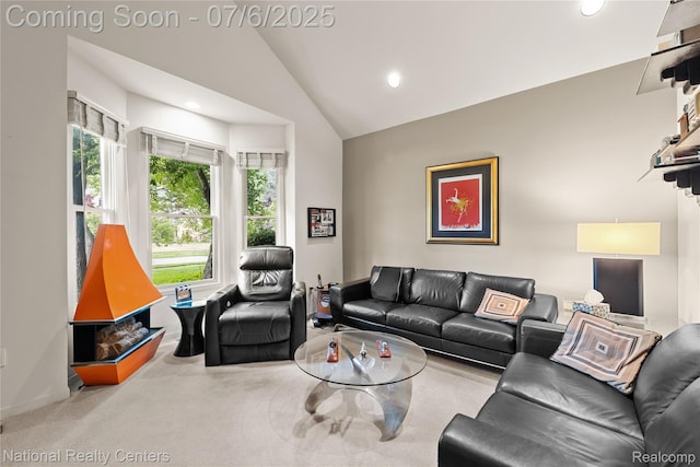 7319 Autumn Hill Dr, West Bloomfield, MI 48323 - living room featuring lofted ceiling, carpet floors, and recessed lighting