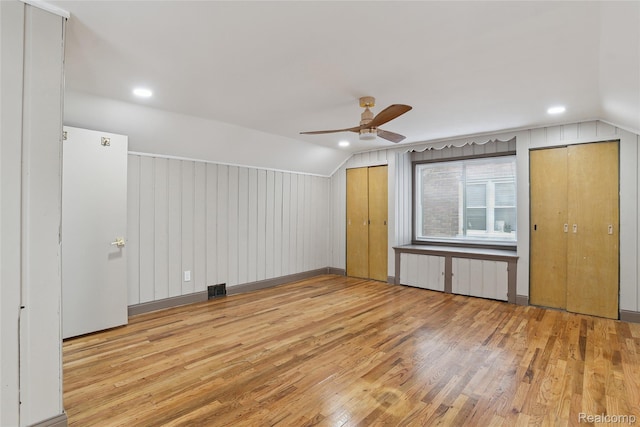 9585 Asbury Park, Detroit, MI 48227 - additional living space with lofted ceiling, wood finished floors, a ceiling fan, recessed lighting, and radiator heating unit
