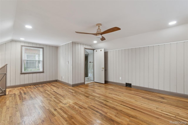 9585 Asbury Park, Detroit, MI 48227 - unfurnished bedroom featuring light wood-style floors, lofted ceiling, recessed lighting, and ceiling fan