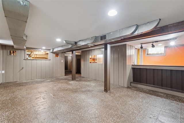 9585 Asbury Park, Detroit, MI 48227 - basement featuring wooden walls