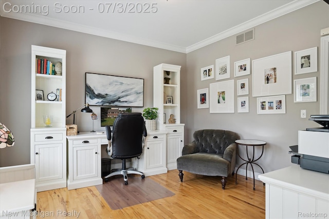 7155 Campbell Mills Ct, Brighton, MI 48116 - home office featuring ornamental molding and light wood finished floors