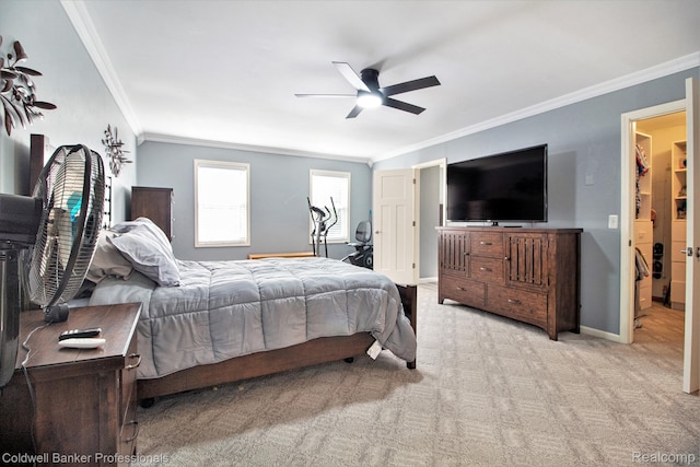 5885 Rockcroft Blvd, Clarkston, MI 48346 - bedroom with ornamental molding, carpet, and ceiling fan