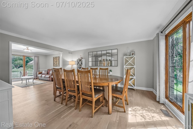 21653 Heatheridge Ln, Northville, MI 48167 - dining area with light wood-type flooring and crown molding