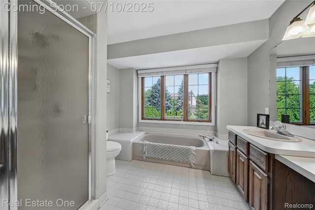 21653 Heatheridge Ln, Northville, MI 48167 - full bath with vanity, a shower stall, a bath, and tile patterned floors