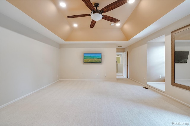 50042 Black Horse Ln, Canton, MI 48188 - unfurnished room featuring recessed lighting, a ceiling fan, light colored carpet, and a tray ceiling