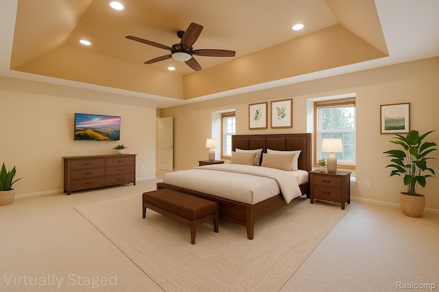 50042 Black Horse Ln, Canton, MI 48188 - bedroom featuring a tray ceiling, carpet floors, recessed lighting, and multiple windows
