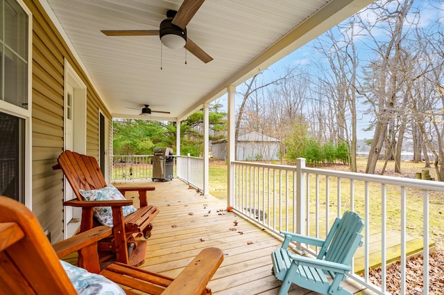 08311 W Shore Dr, Grand Junction, MI 49056 - deck with ceiling fan and area for grilling