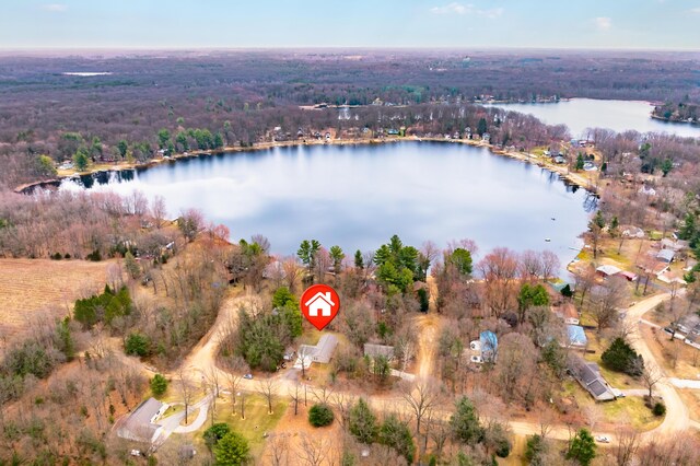 08311 W Shore Dr, Grand Junction, MI 49056 - aerial overview of property's location featuring a nearby body of water and a heavily wooded area