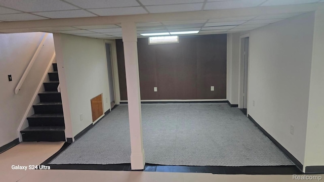 22784 N Kane, Detroit, MI 48223 - finished below grade area featuring a drop ceiling, carpet flooring, and stairs