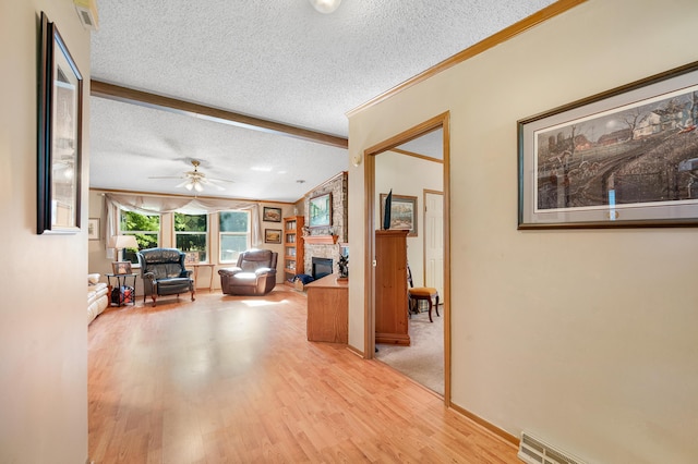 7900 Sunset Shores Dr, Canadian Lakes, MI 49346 - corridor with a textured ceiling, light wood finished floors, and crown molding