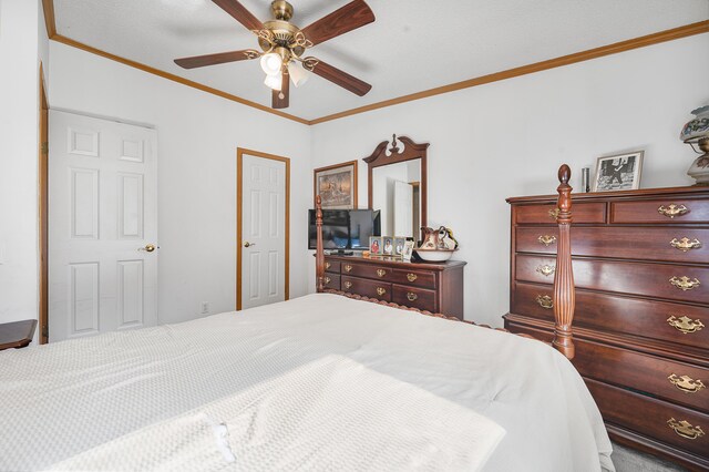 7900 Sunset Shores Dr, Canadian Lakes, MI 49346 - bedroom with ornamental molding and ceiling fan